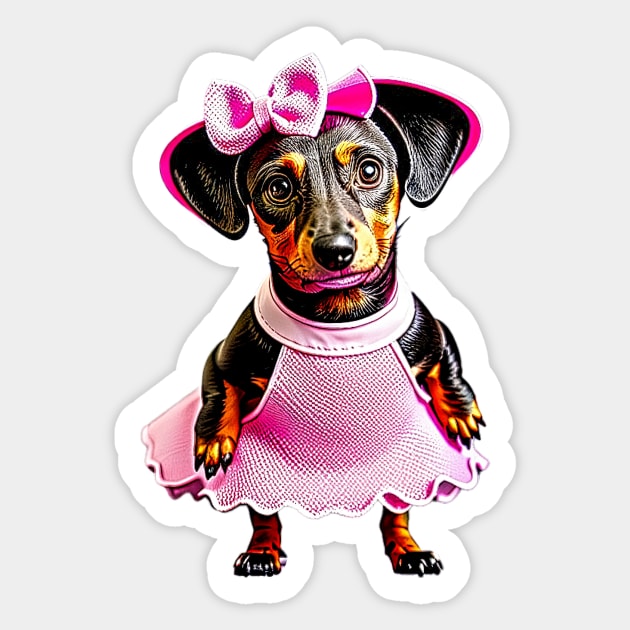 Glamour Pup: Dachshund in Pink Tutu and Lipstick Tee Sticker by fur-niche